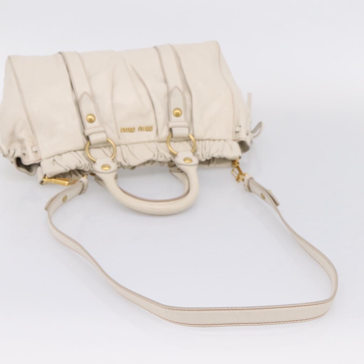 Miu Miu Hand Bag Vitellolux 2way White Gold Auth 208004M