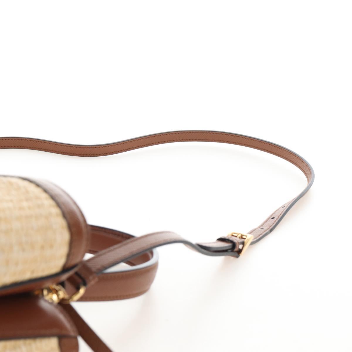 PRADA Panniers Hand Bag Raffia 2way Beige Gold Auth 208006M