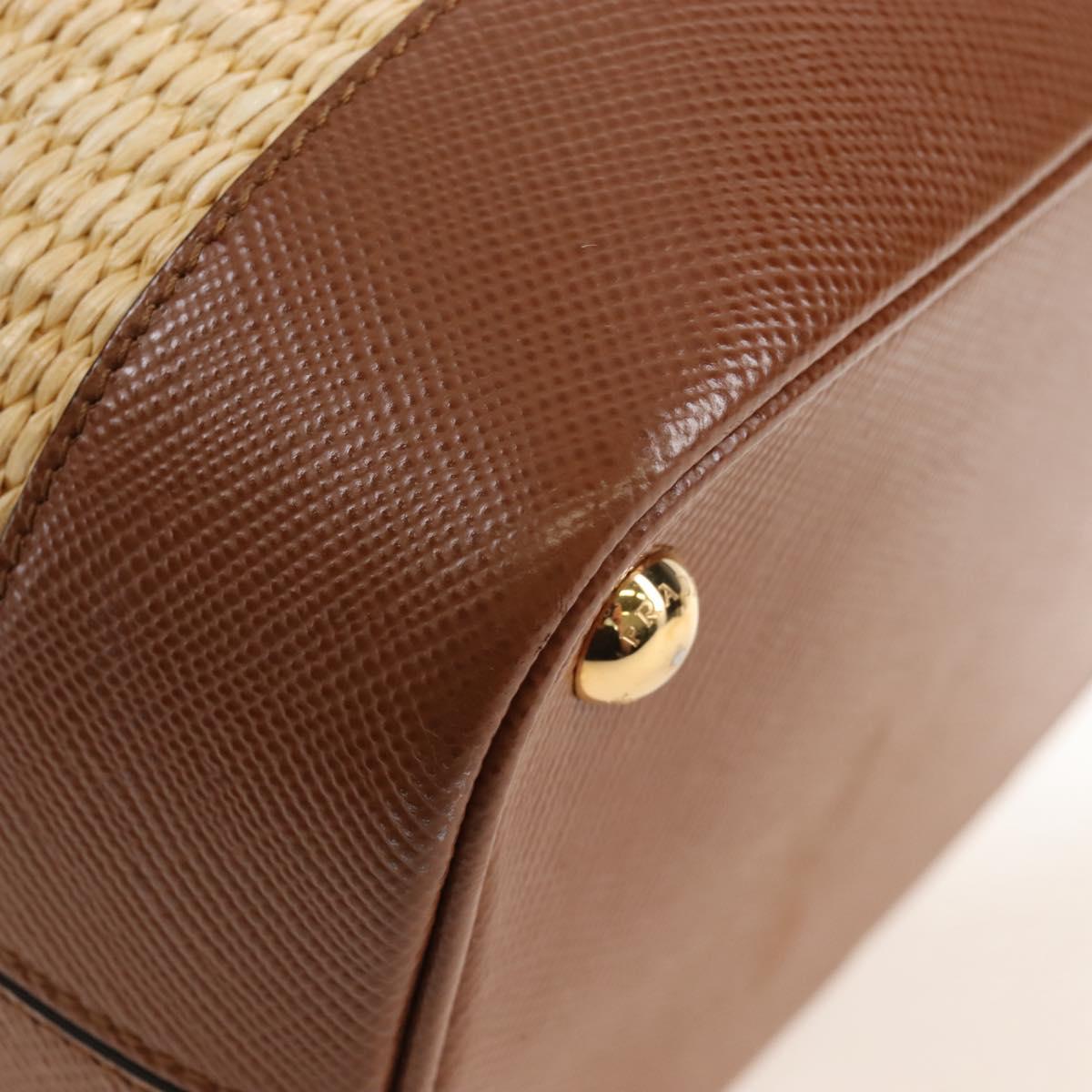 PRADA Panniers Hand Bag Raffia 2way Beige Gold Auth 208006M