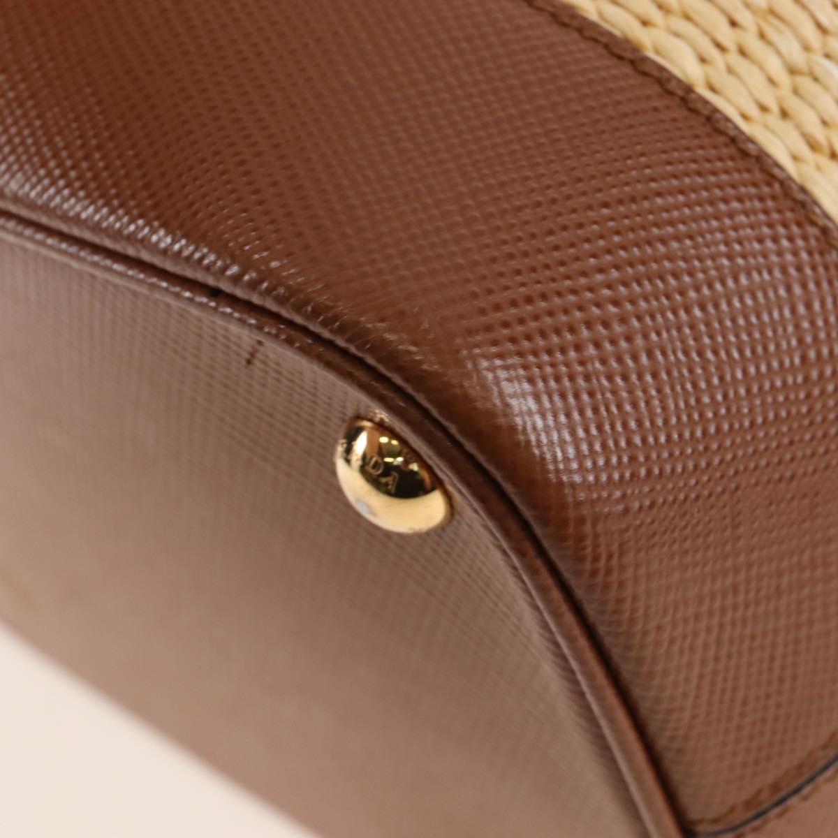 PRADA Panniers Hand Bag Raffia 2way Beige Gold Auth 208006M