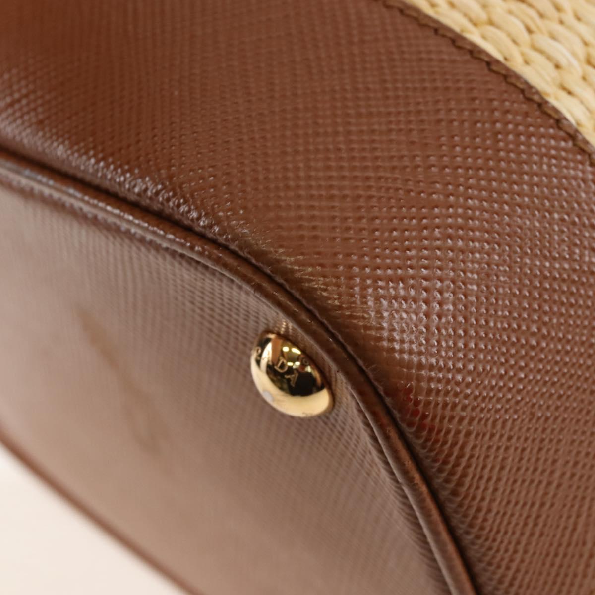 PRADA Panniers Hand Bag Raffia 2way Beige Gold Auth 208006M