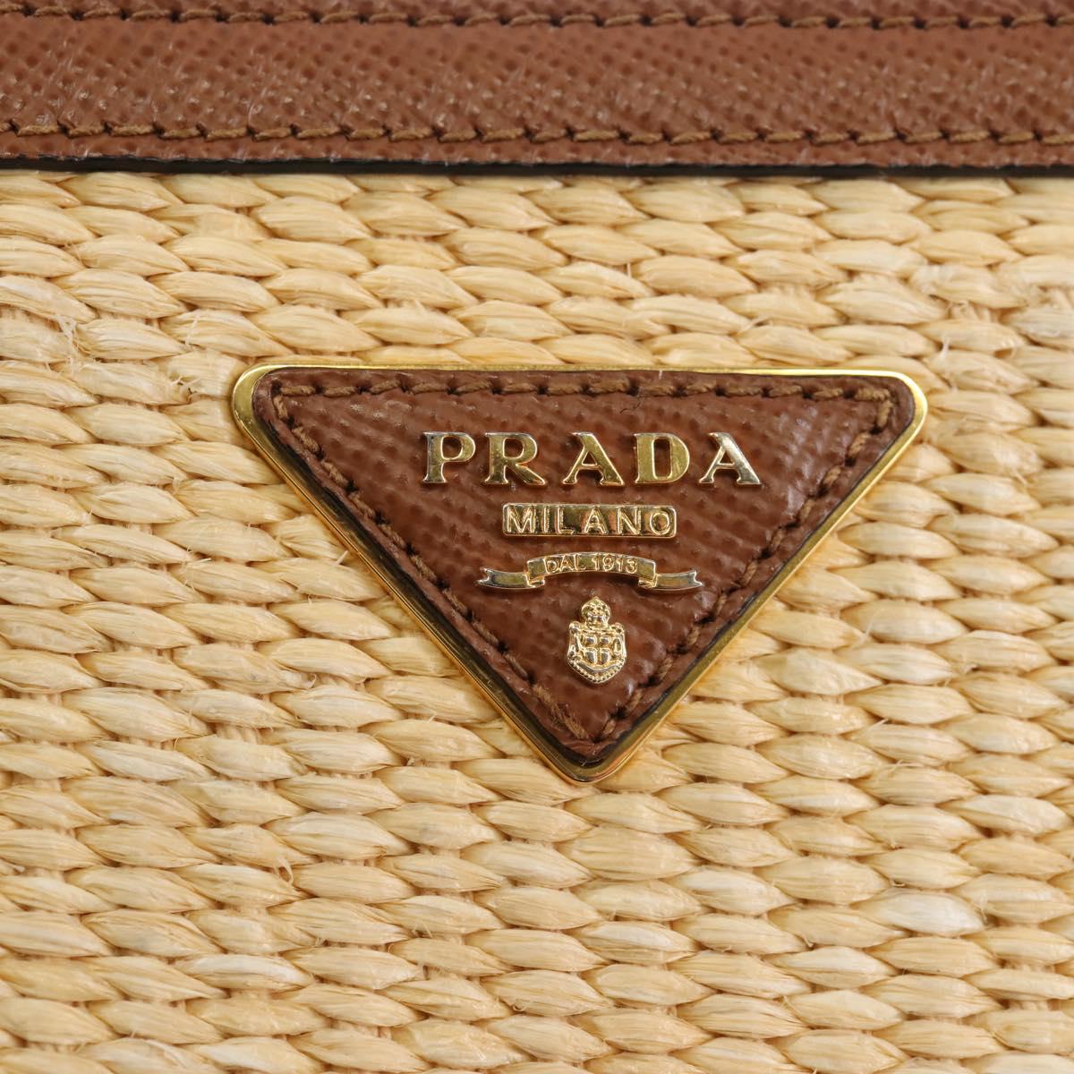 PRADA Panniers Hand Bag Raffia 2way Beige Gold Auth 208006M