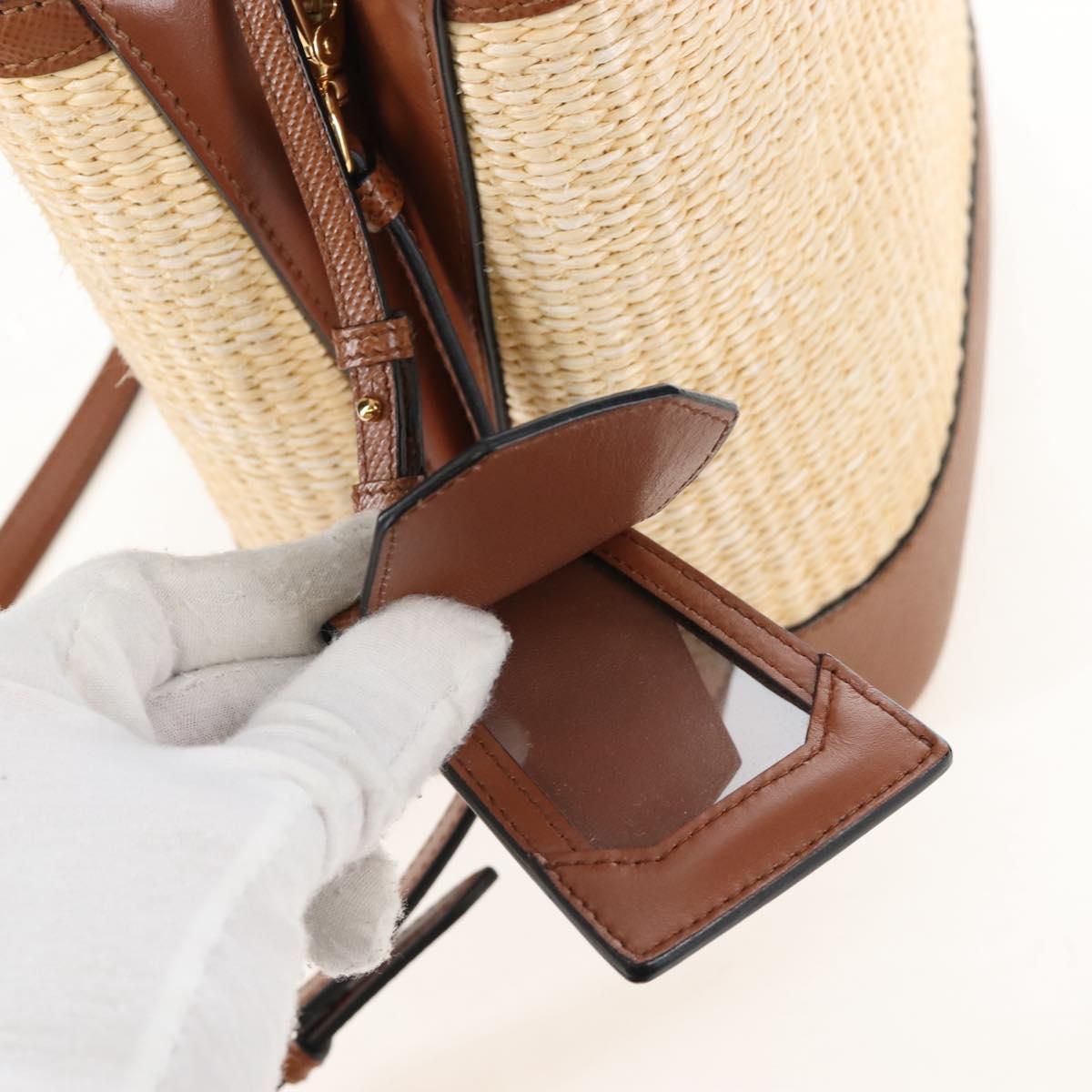 PRADA Panniers Hand Bag Raffia 2way Beige Gold Auth 208006M