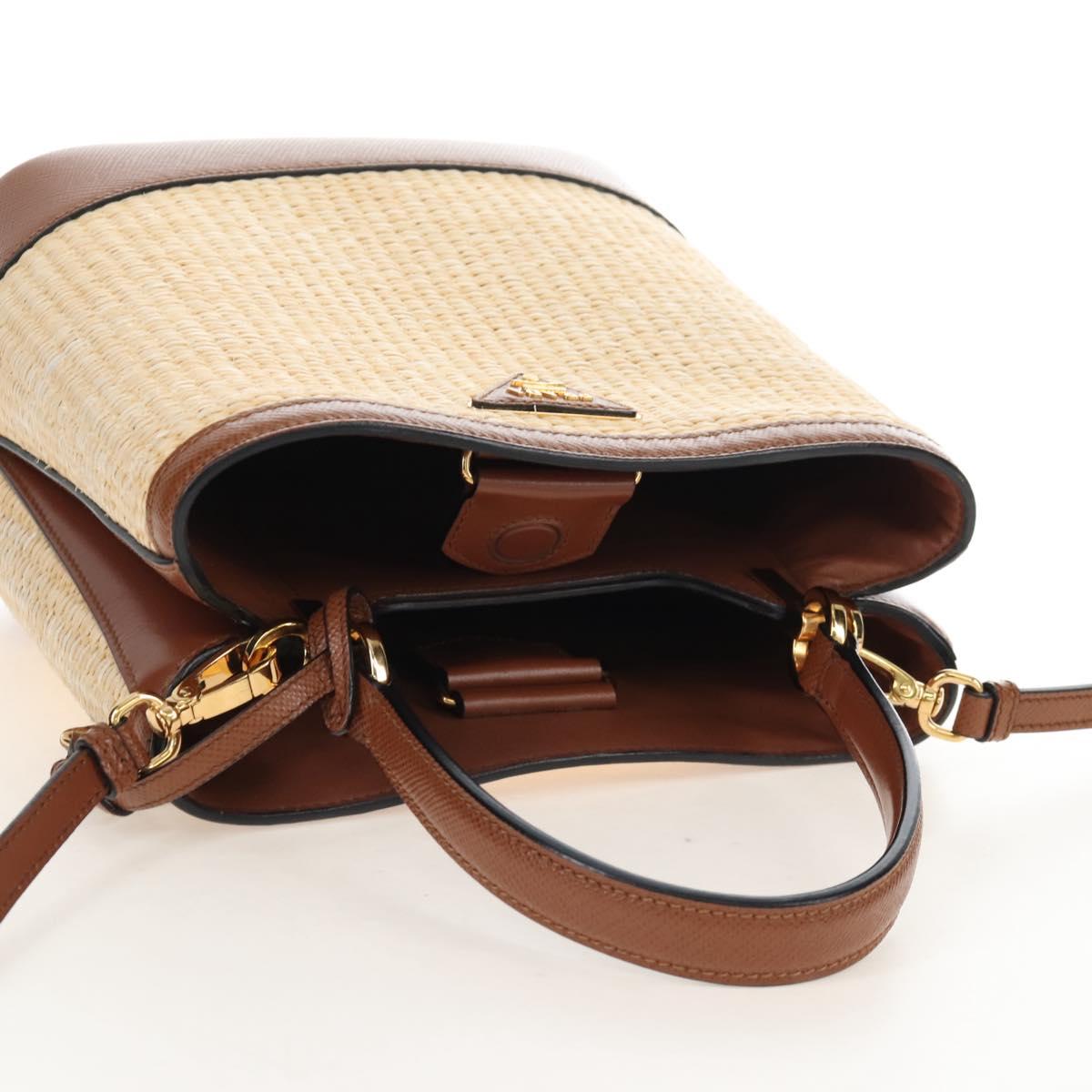 PRADA Panniers Hand Bag Raffia 2way Beige Gold Auth 208006M