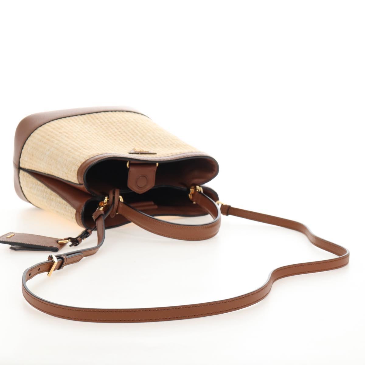 PRADA Panniers Hand Bag Raffia 2way Beige Gold Auth 208006M