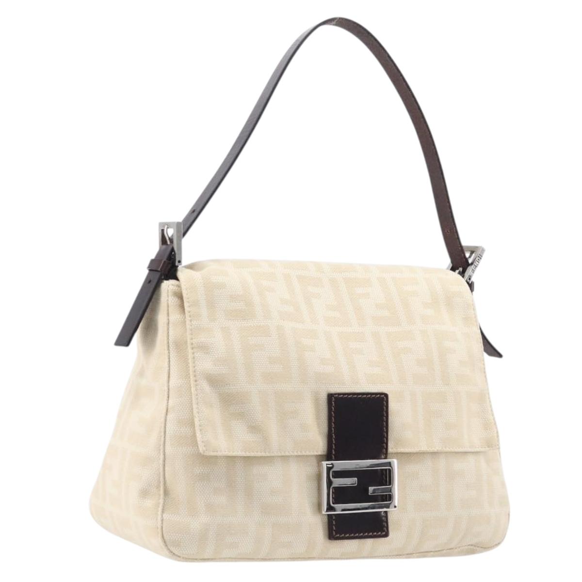 FENDI Zucca Canvas Mamma Baguette Shoulder Bag Ivory Silver Auth 208008V