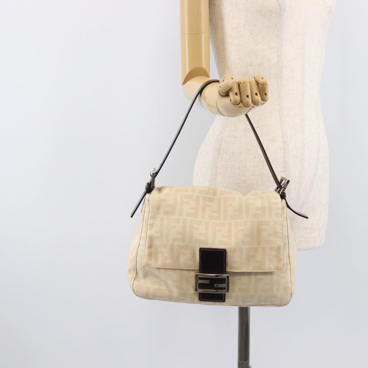 FENDI Zucca Canvas Mamma Baguette Shoulder Bag Ivory Silver Auth 208008V