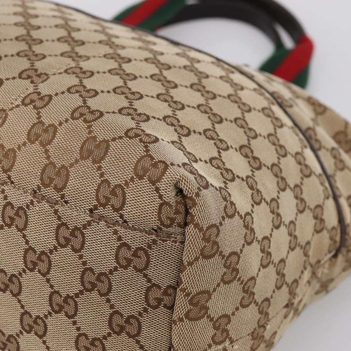 GUCCI GG Canvas Web Sherry Line Tote Bag Beige 155524 Auth 208012