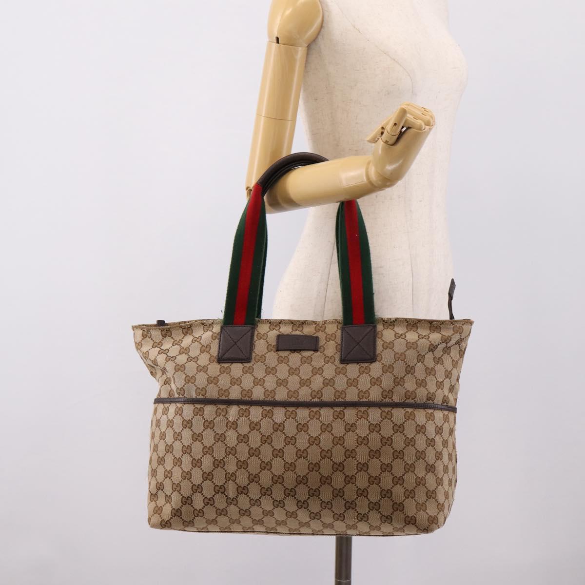 GUCCI GG Canvas Web Sherry Line Tote Bag Beige 155524 Auth 208012