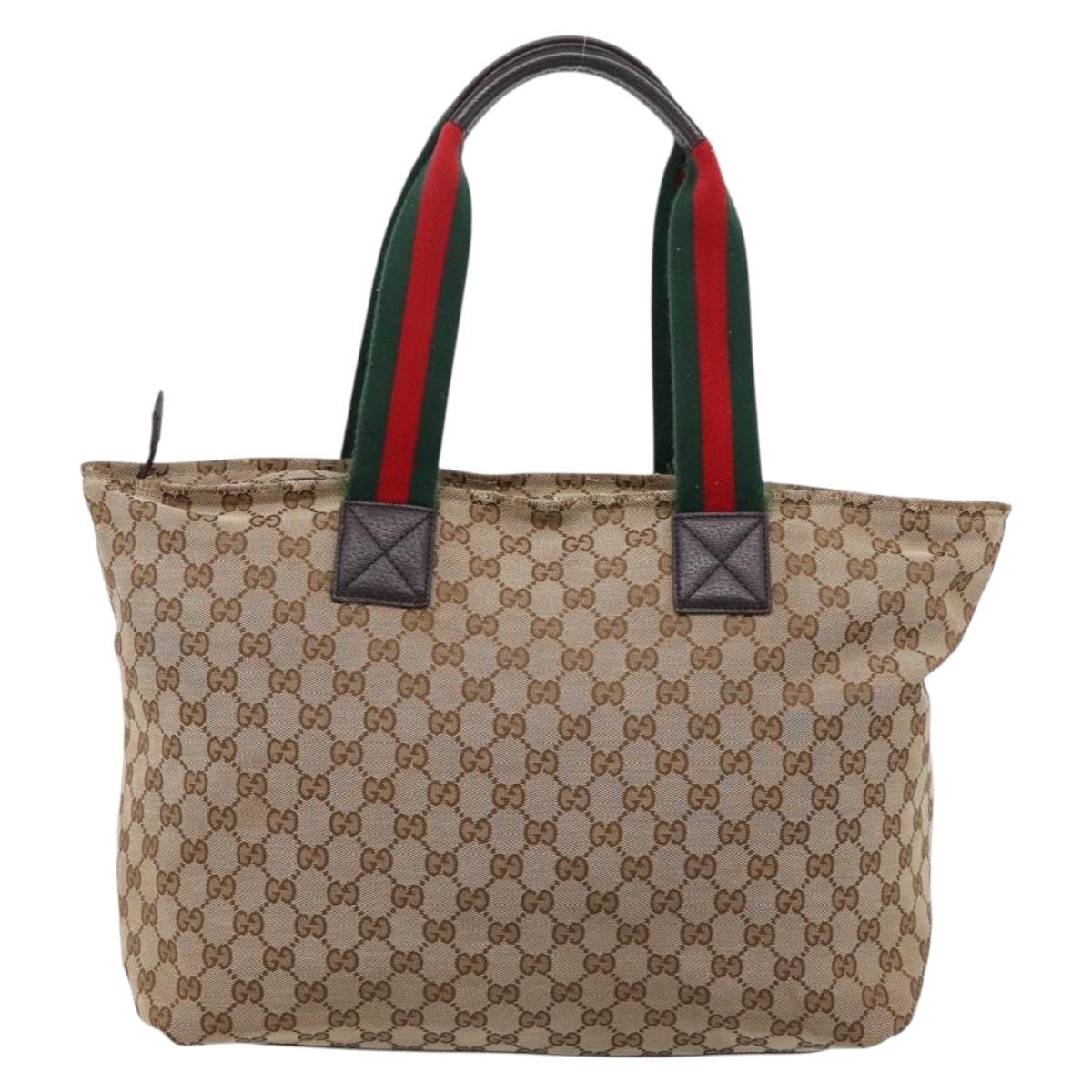 GUCCI GG Canvas Web Sherry Line Tote Bag Beige 155524 Auth 208012