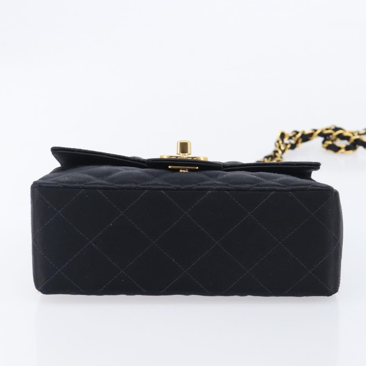 CHANEL Mini Matelasse 18 Chain Shoulder Bag Satin Black Gold CC Auth 208015SAM