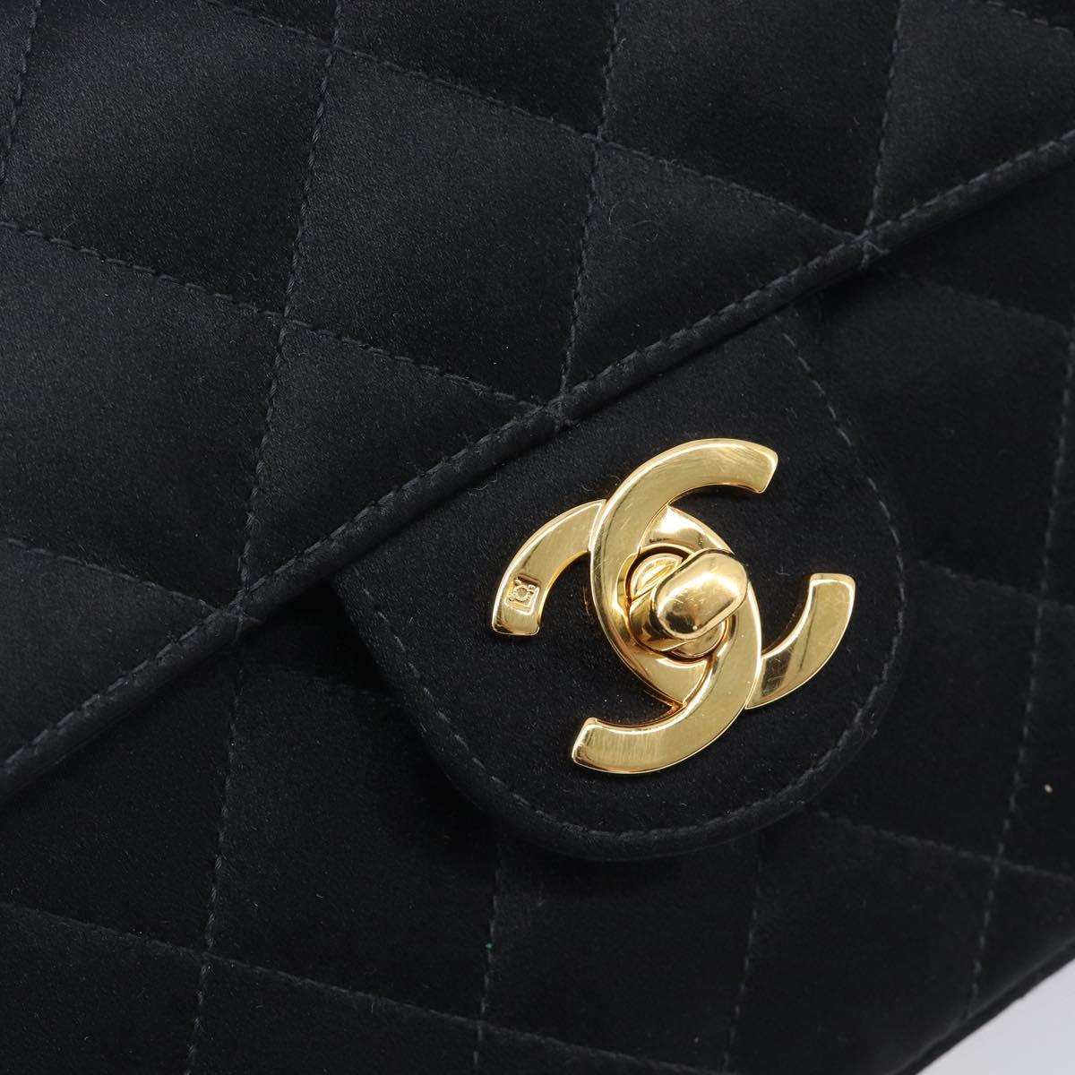 CHANEL Mini Matelasse 18 Chain Shoulder Bag Satin Black Gold CC Auth 208015SAM
