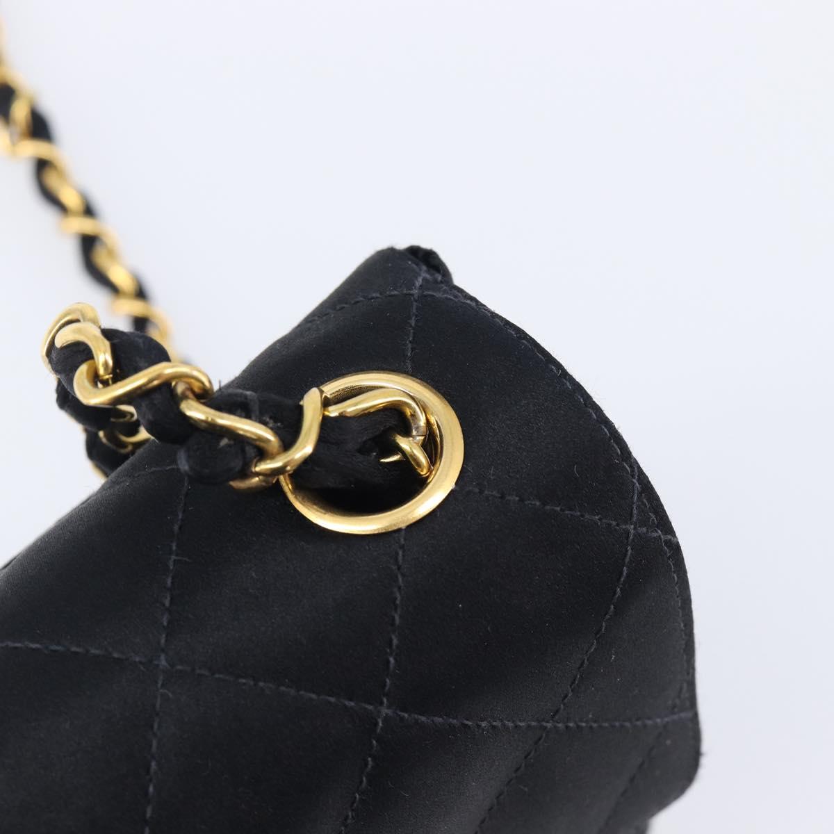 CHANEL Mini Matelasse 18 Chain Shoulder Bag Satin Black Gold CC Auth 208015SAM