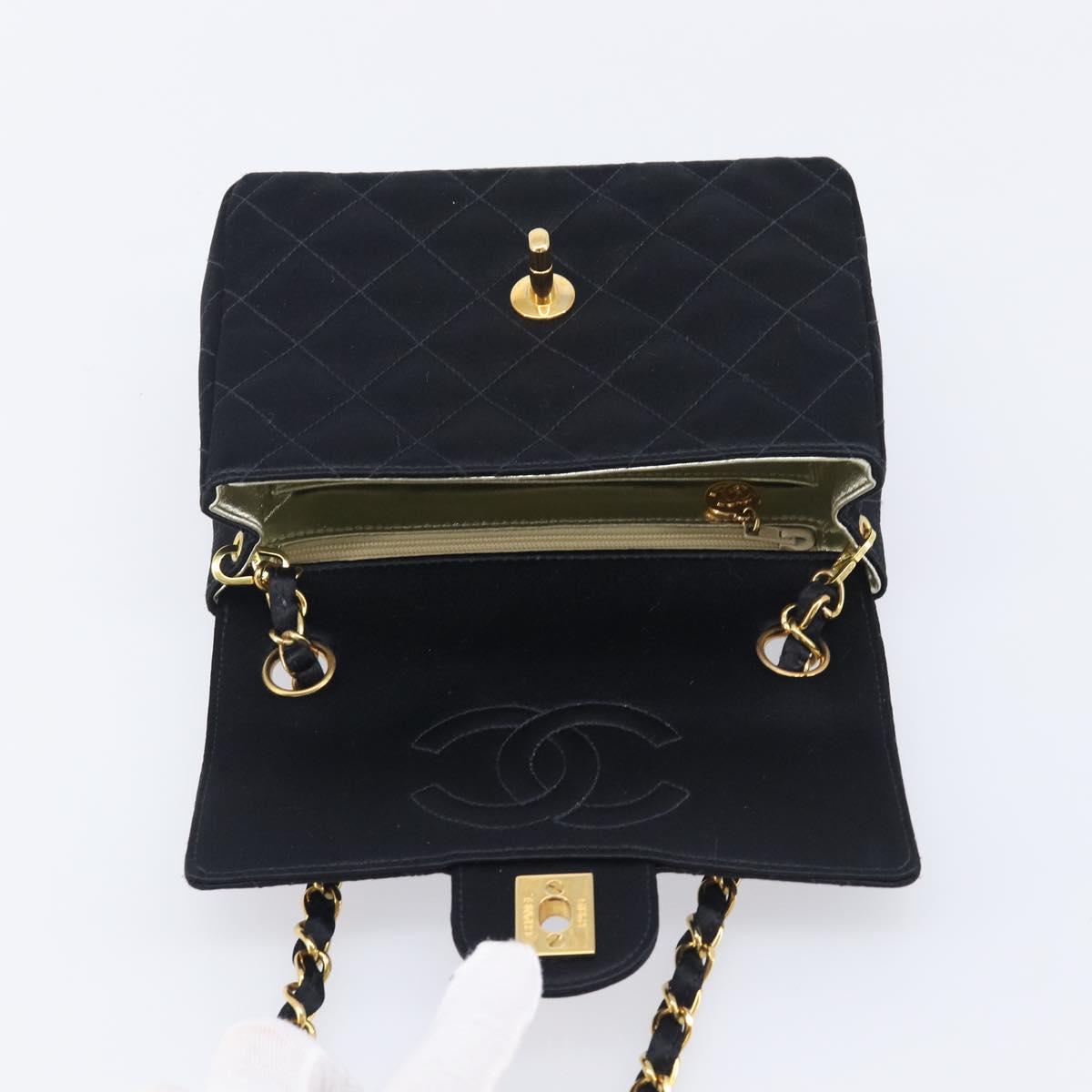 CHANEL Mini Matelasse 18 Chain Shoulder Bag Satin Black Gold CC Auth 208015SAM