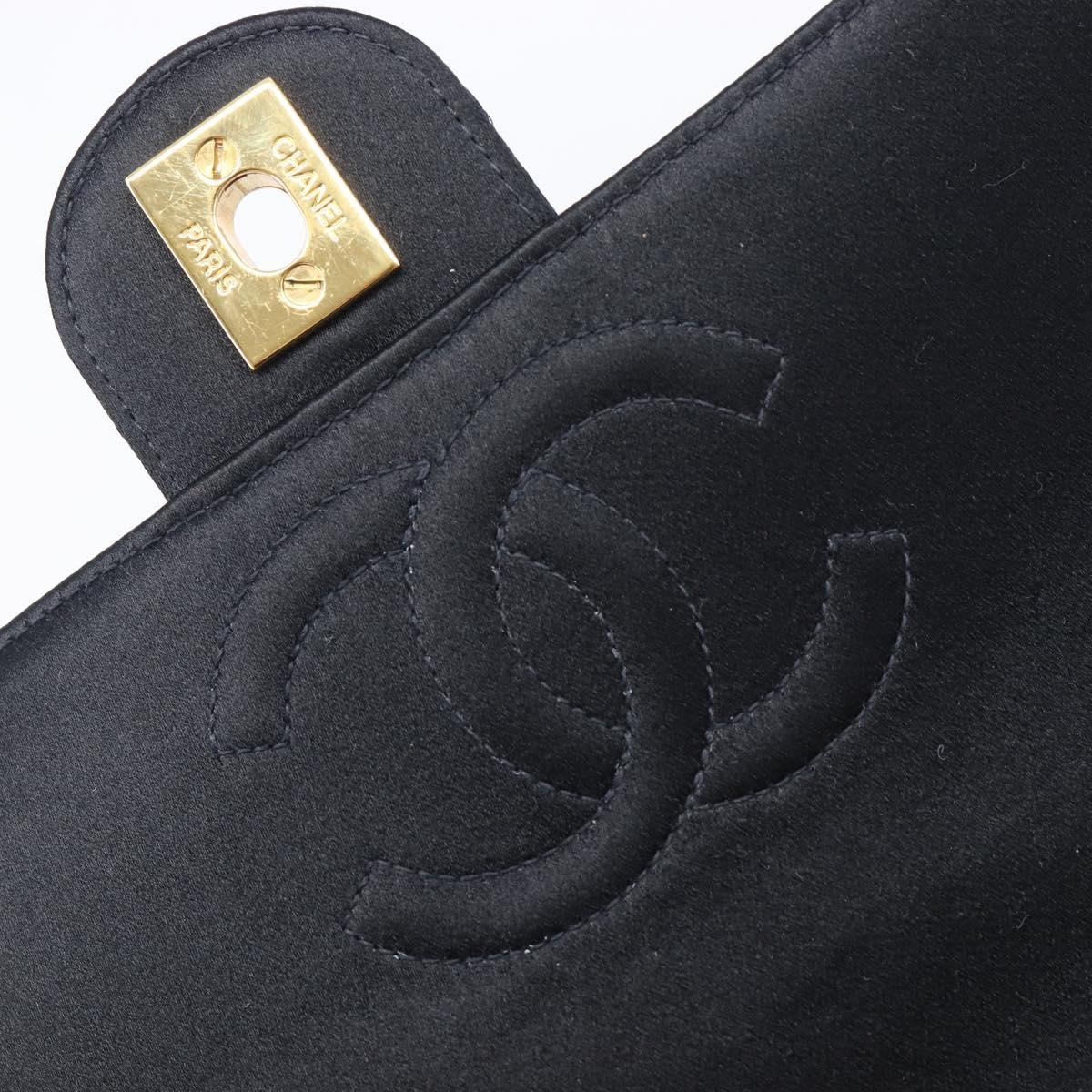 CHANEL Mini Matelasse 18 Chain Shoulder Bag Satin Black Gold CC Auth 208015SAM