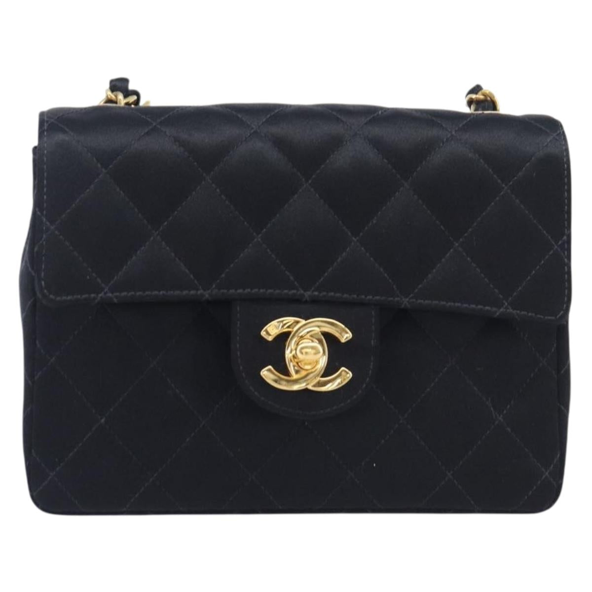 CHANEL Mini Matelasse 18 Chain Shoulder Bag Satin Black Gold CC Auth 208015SAM