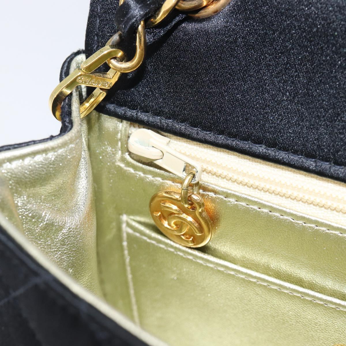 CHANEL Mini Matelasse 18 Chain Shoulder Bag Satin Black Gold CC Auth 208015SAM