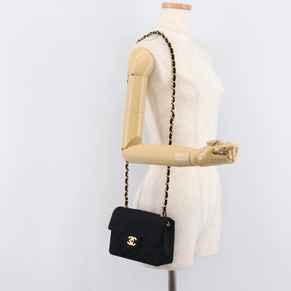 CHANEL Mini Matelasse 18 Chain Shoulder Bag Satin Black Gold CC Auth 208015SAM