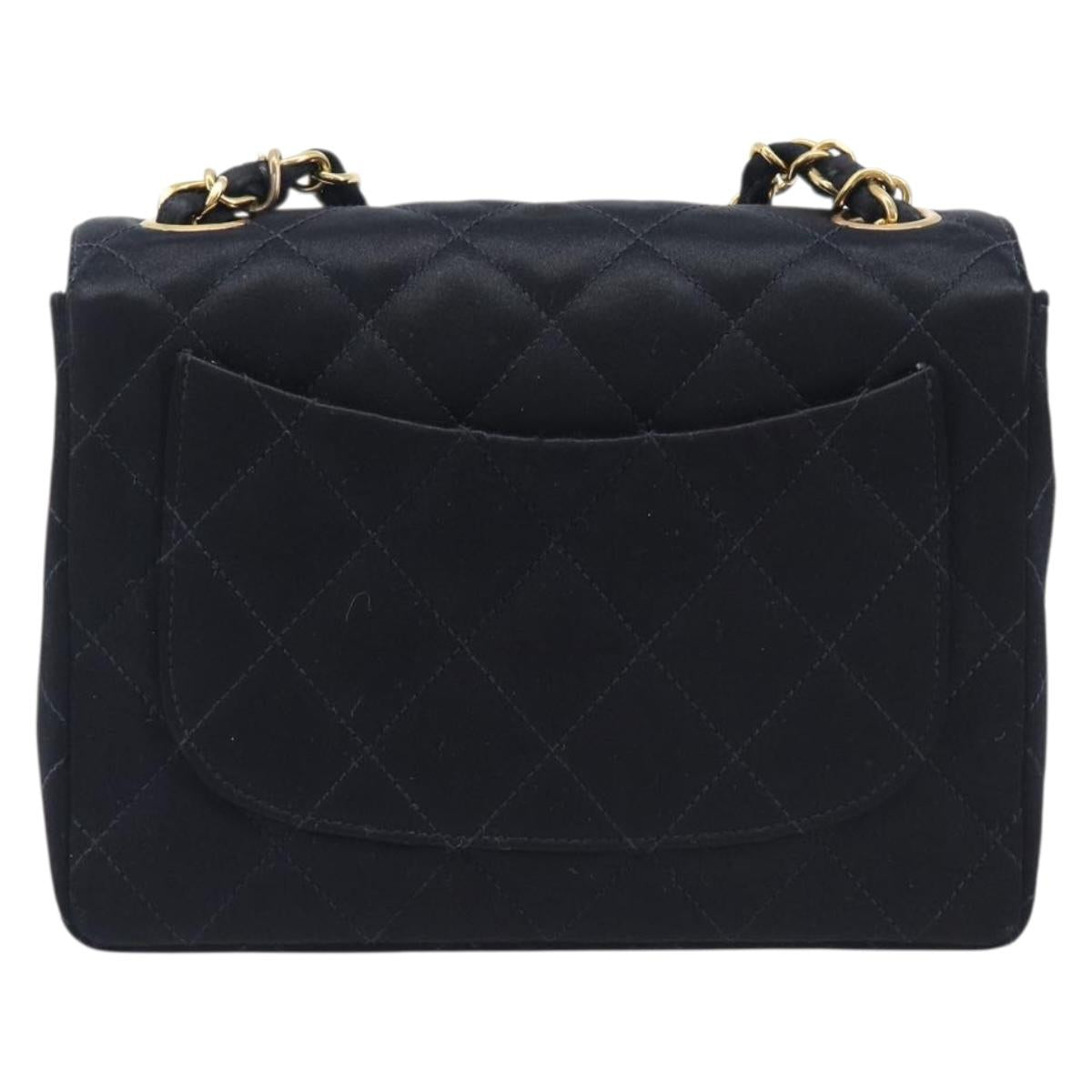 CHANEL Mini Matelasse 18 Chain Shoulder Bag Satin Black Gold CC Auth 208015SAM