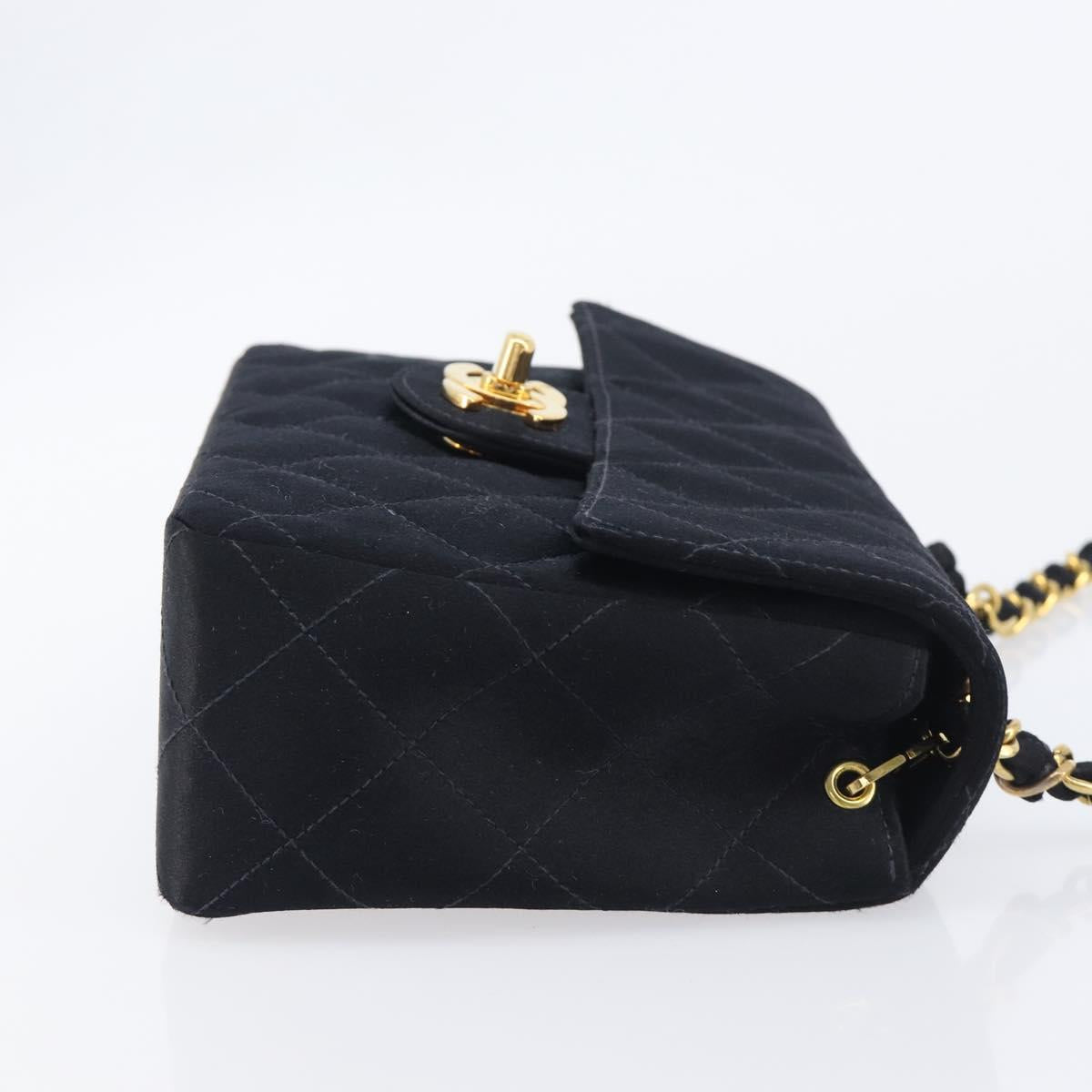 CHANEL Mini Matelasse 18 Chain Shoulder Bag Satin Black Gold CC Auth 208015SAM