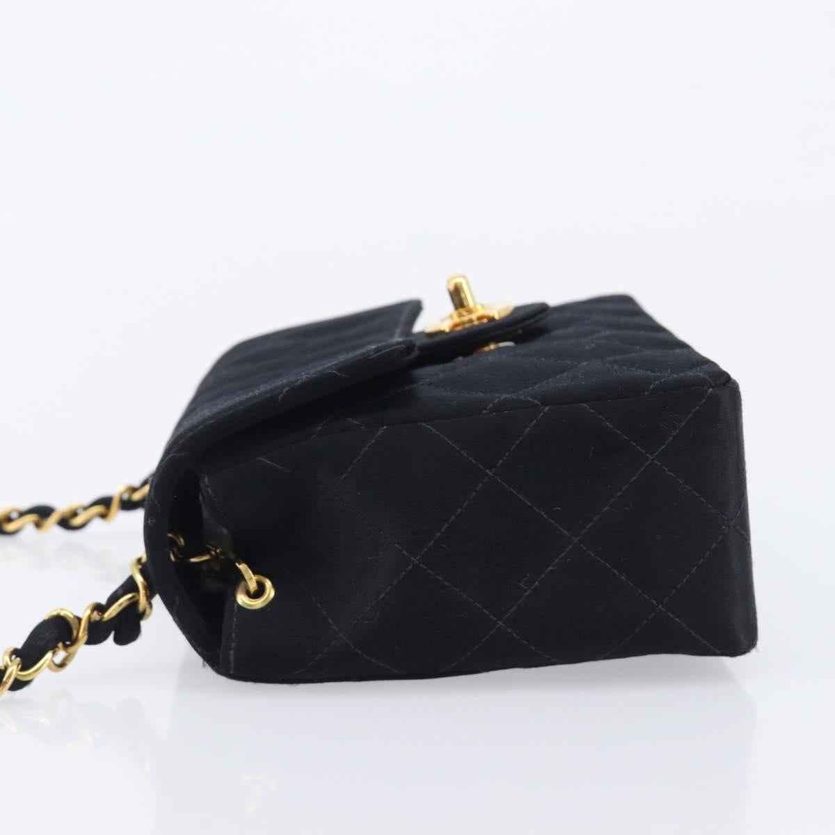 CHANEL Mini Matelasse 18 Chain Shoulder Bag Satin Black Gold CC Auth 208015SAM