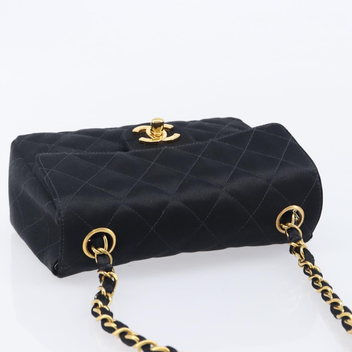 CHANEL Mini Matelasse 18 Chain Shoulder Bag Satin Black Gold CC Auth 208015SAM