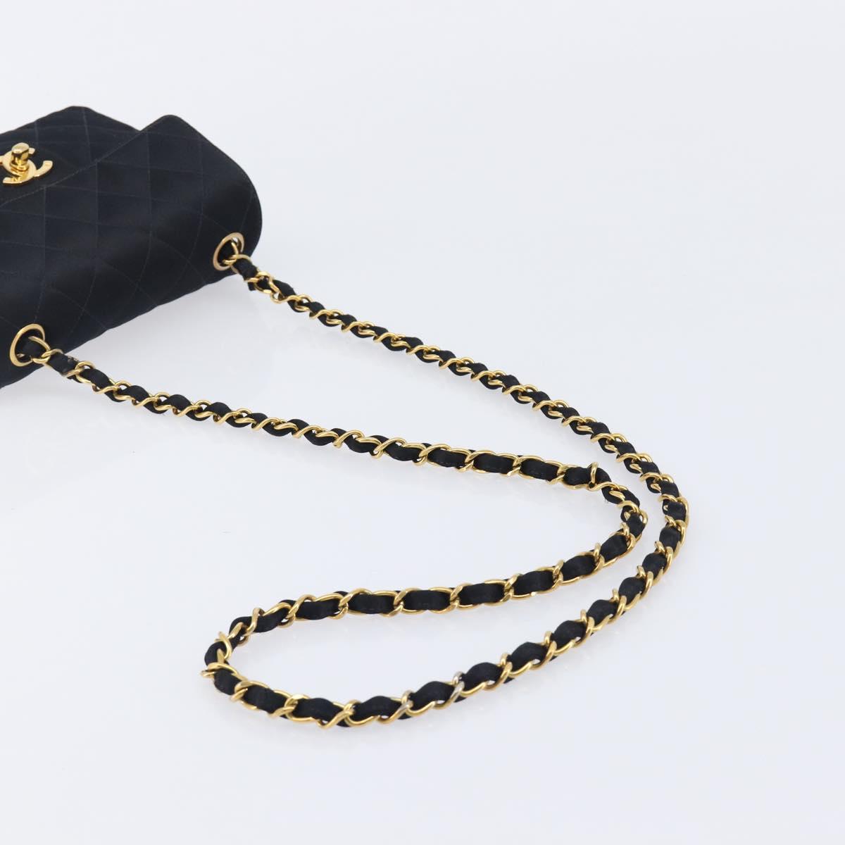 CHANEL Mini Matelasse 18 Chain Shoulder Bag Satin Black Gold CC Auth 208015SAM