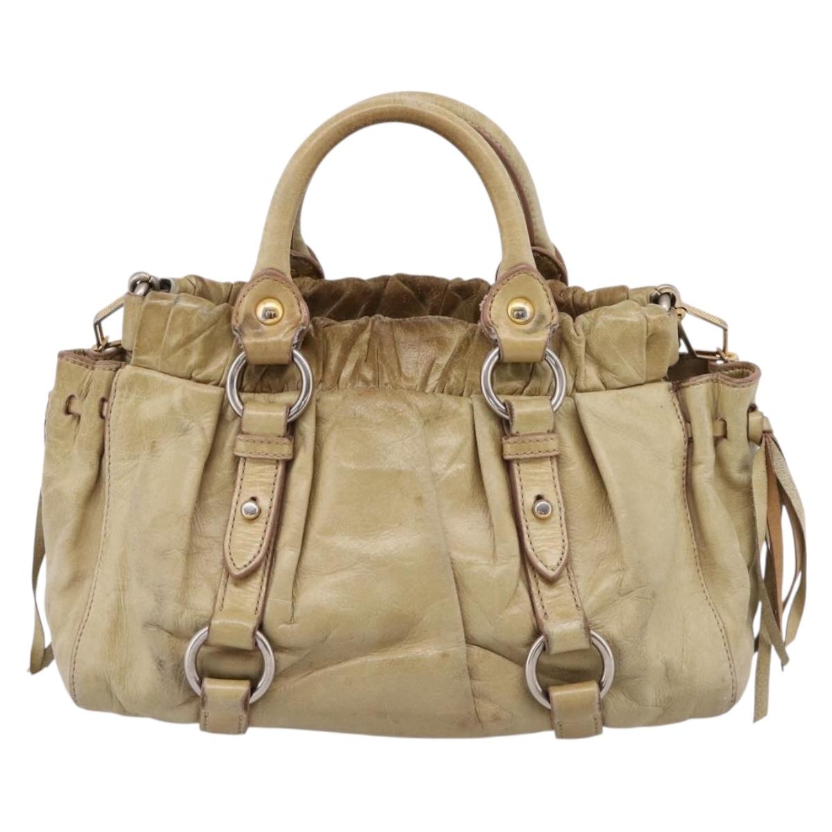 Miu Miu Hand Bag Vitellolux 2way Beige Gold Auth 208018A