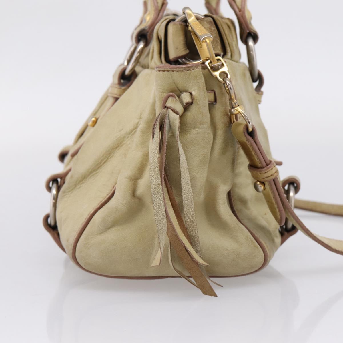Miu Miu Hand Bag Vitellolux 2way Beige Gold Auth 208018A
