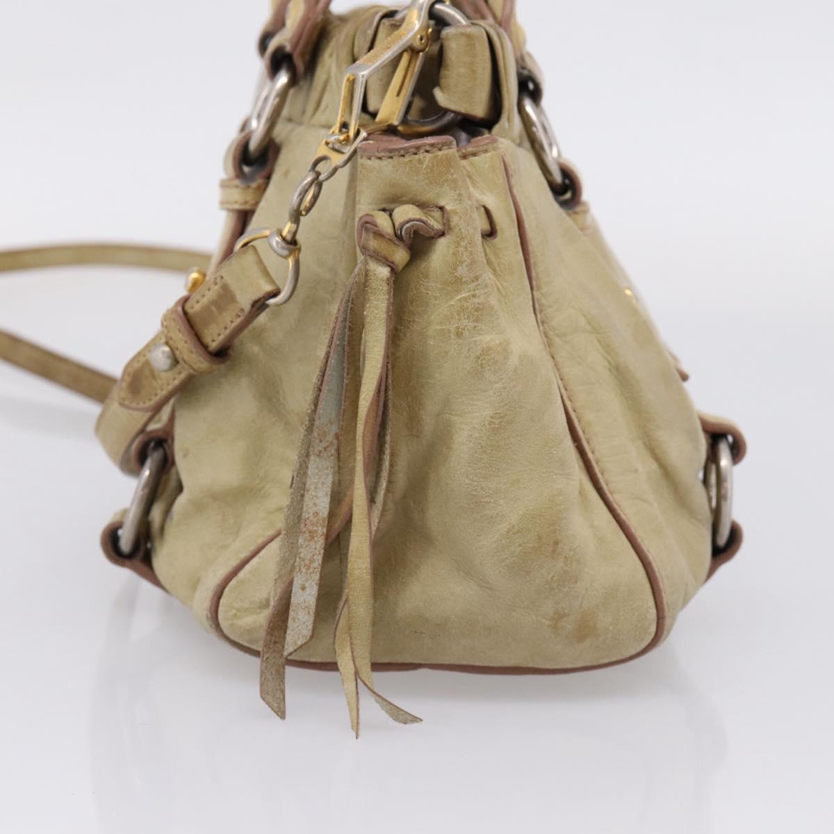 Miu Miu Hand Bag Vitellolux 2way Beige Gold Auth 208018A