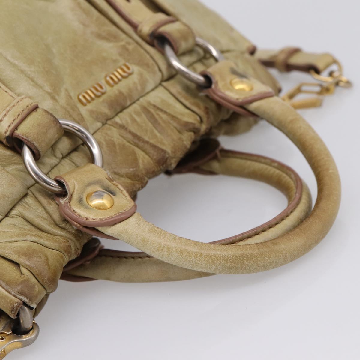 Miu Miu Hand Bag Vitellolux 2way Beige Gold Auth 208018A