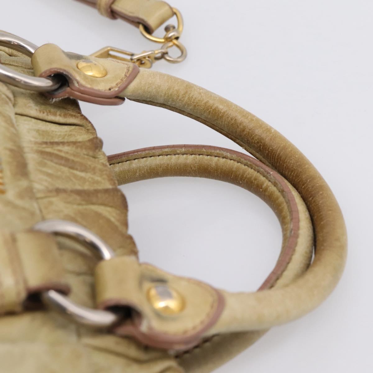 Miu Miu Hand Bag Vitellolux 2way Beige Gold Auth 208018A
