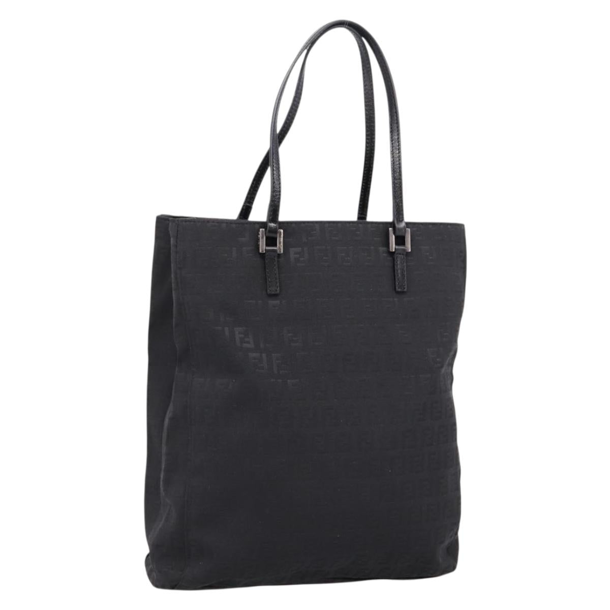 FENDI Zucchino Canvas Tote Bag Black Silver Auth 208019V
