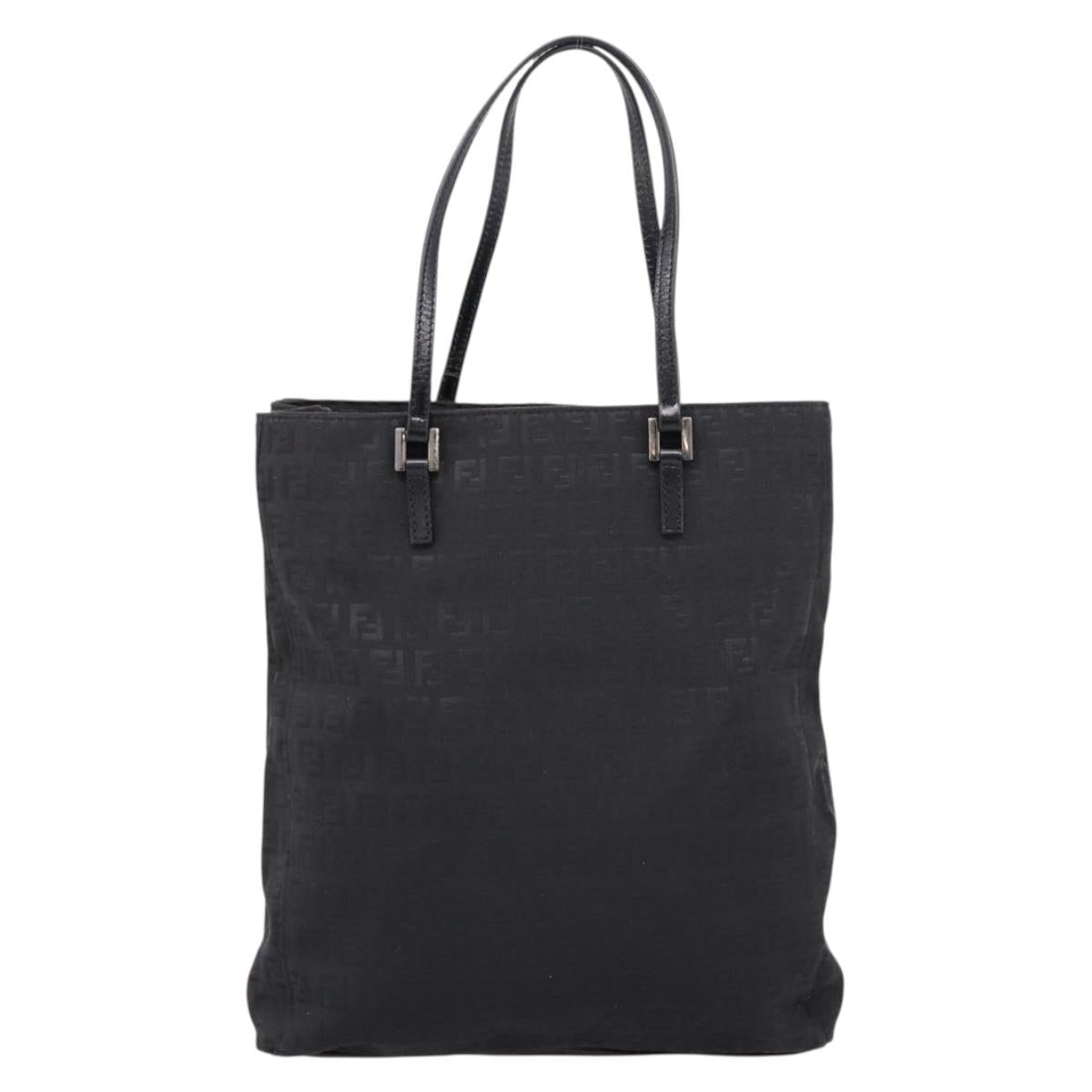 FENDI Zucchino Canvas Tote Bag Black Silver Auth 208019V