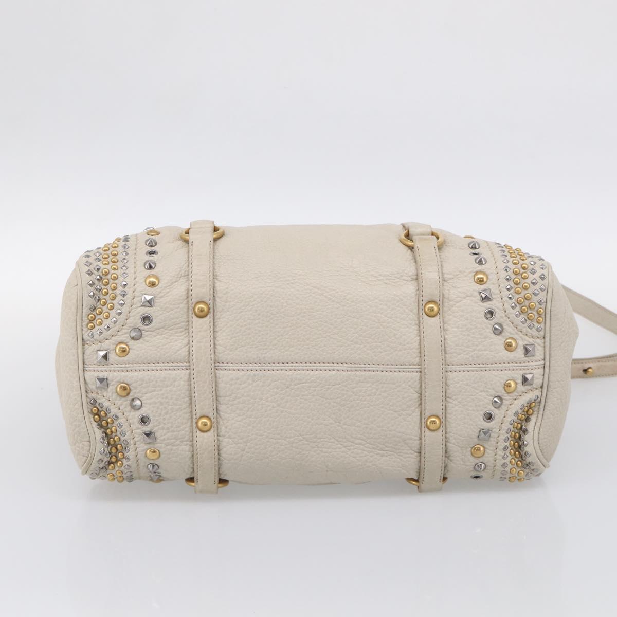 Miu Miu Hand Bag Leather 2way Ivory Gold Auth 208020A