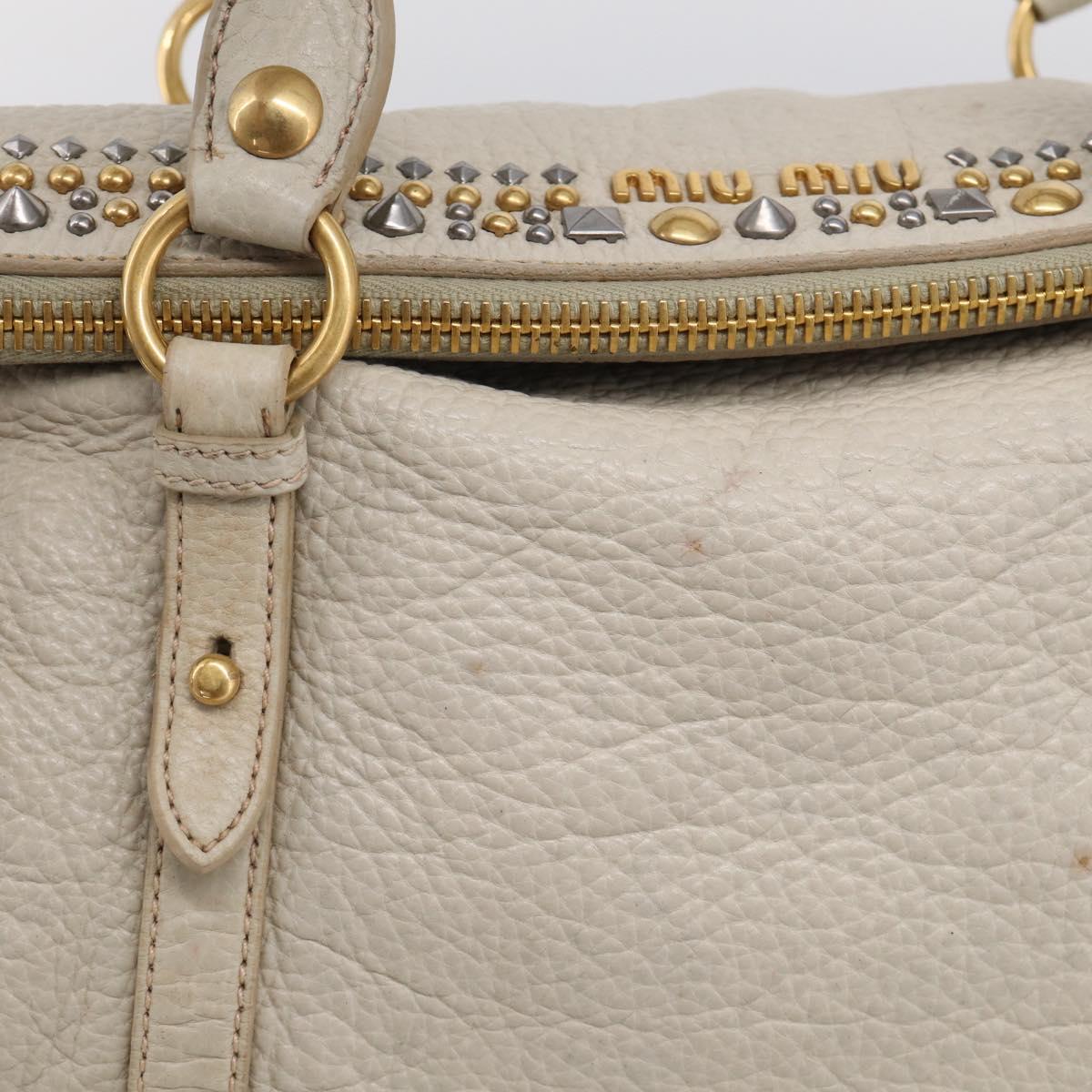 Miu Miu Hand Bag Leather 2way Ivory Gold Auth 208020A