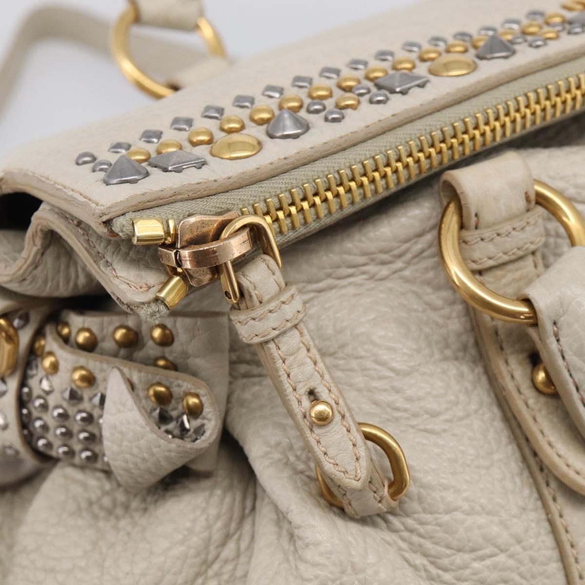 Miu Miu Hand Bag Leather 2way Ivory Gold Auth 208020A