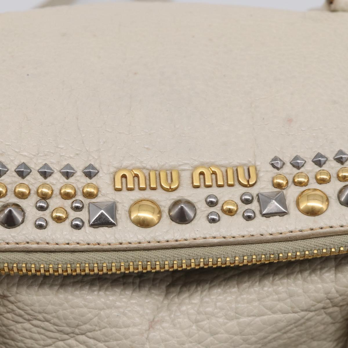 Miu Miu Hand Bag Leather 2way Ivory Gold Auth 208020A