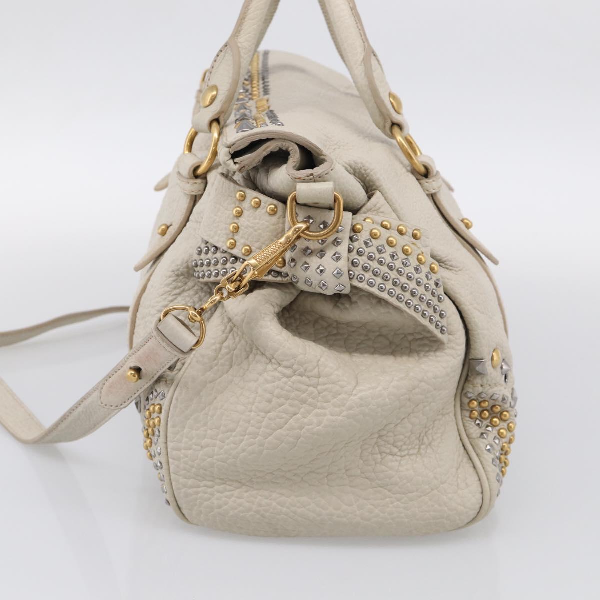 Miu Miu Hand Bag Leather 2way Ivory Gold Auth 208020A