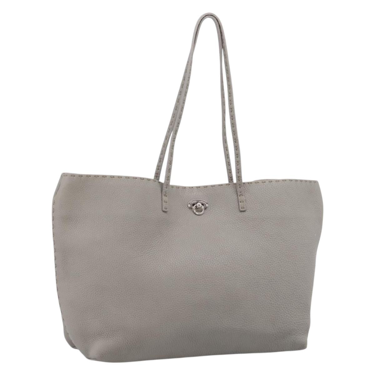 FENDI Celeria Carla Tote Bag Leather Gray Silver Auth 208022V
