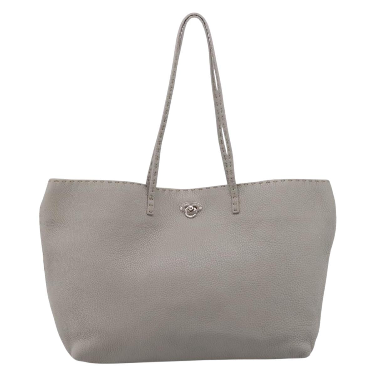 FENDI Celeria Carla Tote Bag Leather Gray Silver Auth 208022V