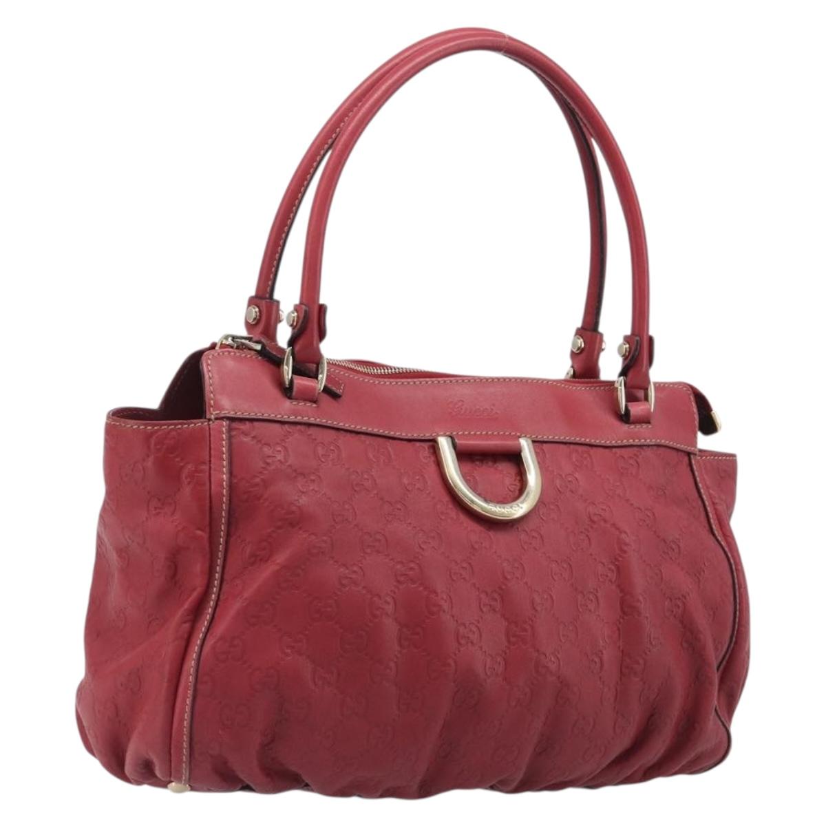 GUCCI GG Canvas Guccissima Abbey Hand Bag Leather Red Gold 189831 Auth 208023A