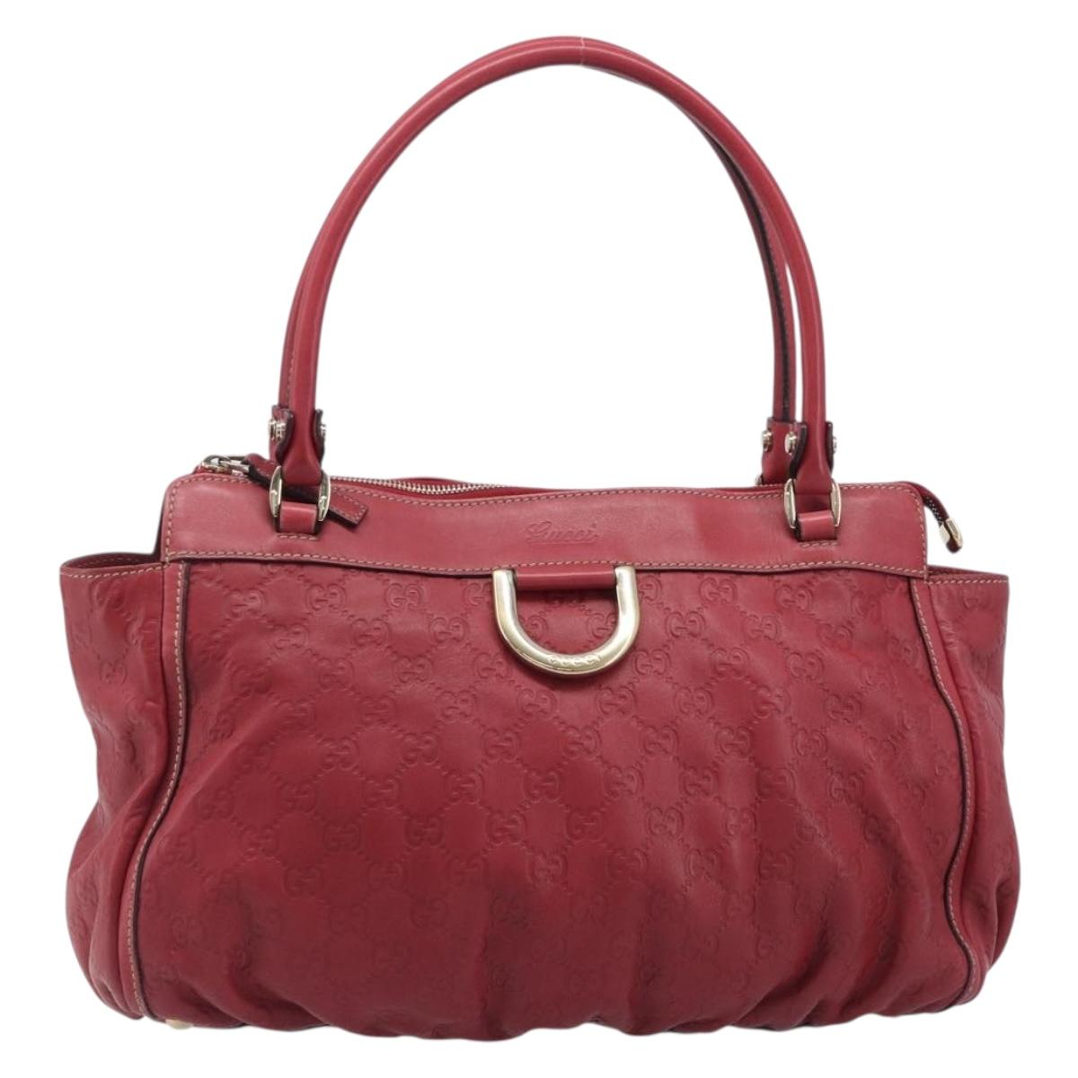 GUCCI GG Canvas Guccissima Abbey Hand Bag Leather Red Gold 189831 Auth 208023A