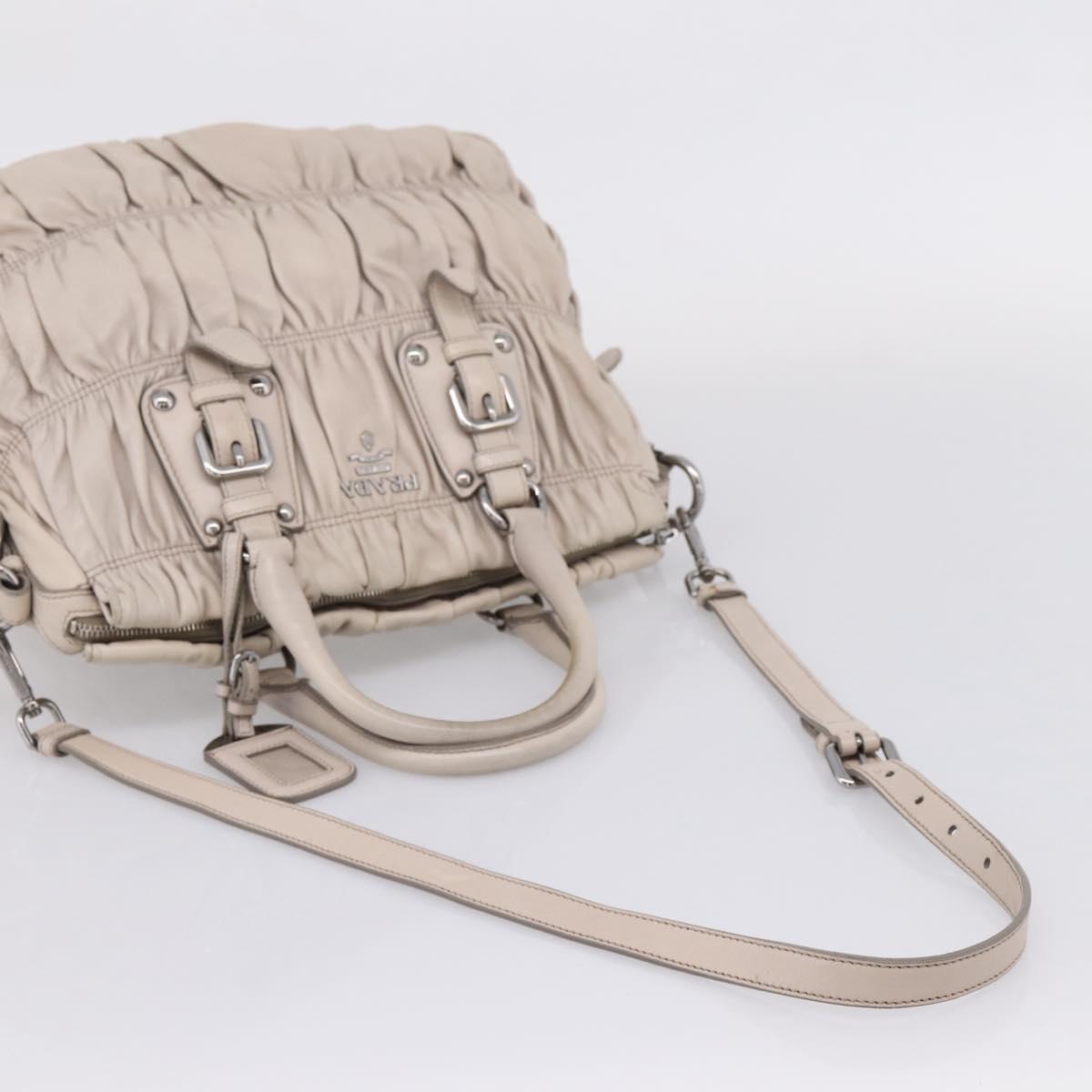 PRADA Gathered Hand Bag Leather 2way Gray Silver Auth 208024V