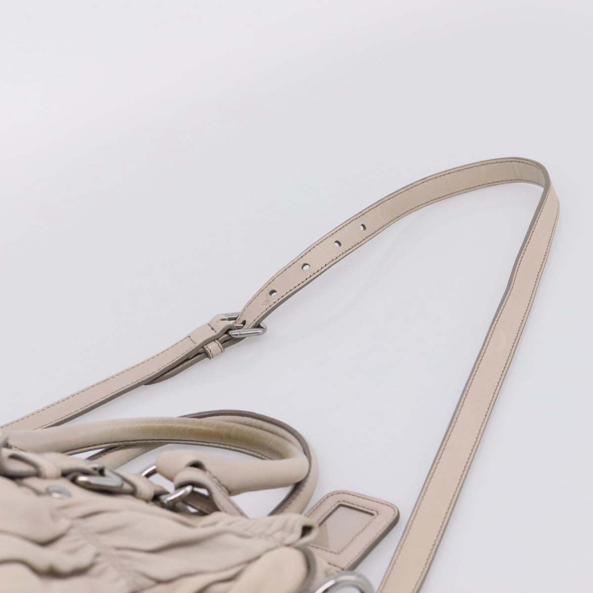 PRADA Gathered Hand Bag Leather 2way Gray Silver Auth 208024V