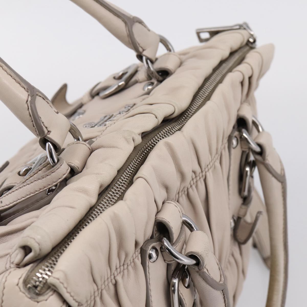PRADA Gathered Hand Bag Leather 2way Gray Silver Auth 208024V