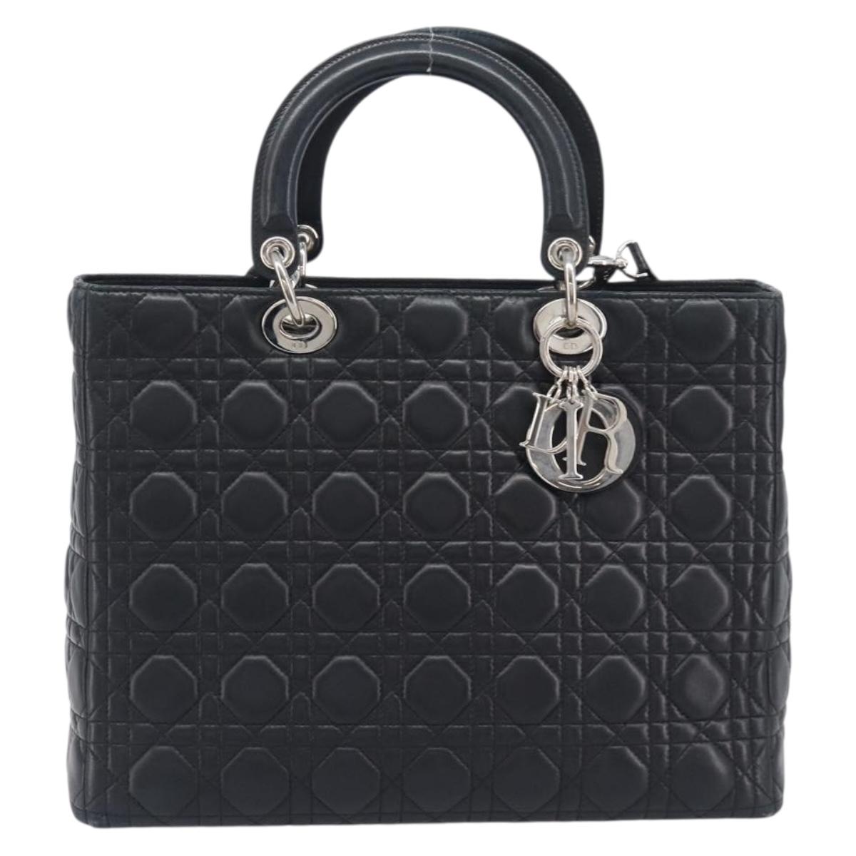 Christian Dior Canage Lady Dior Large Bag Lamb Skin 2way Black Auth 208025V