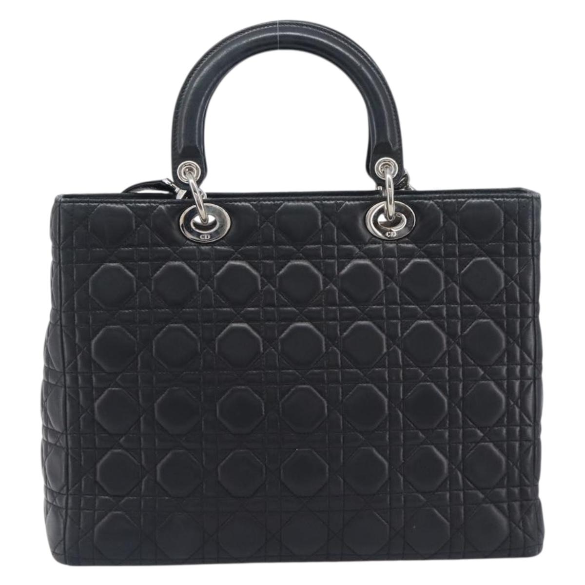 Christian Dior Canage Lady Dior Large Bag Lamb Skin 2way Black Auth 208025V