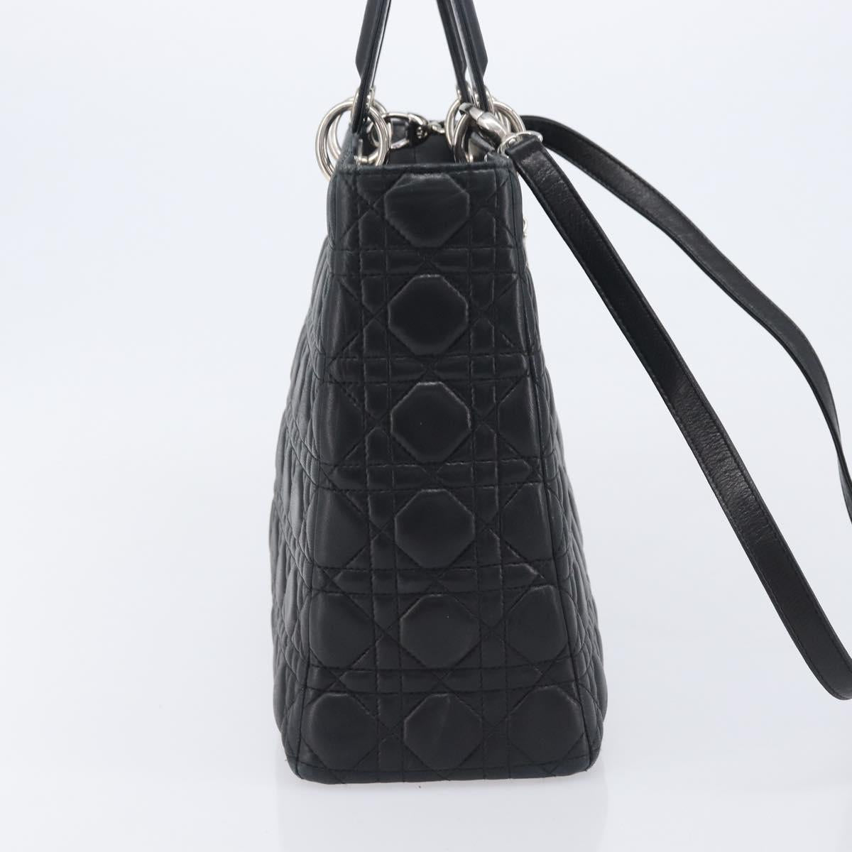 Christian Dior Canage Lady Dior Large Bag Lamb Skin 2way Black Auth 208025V