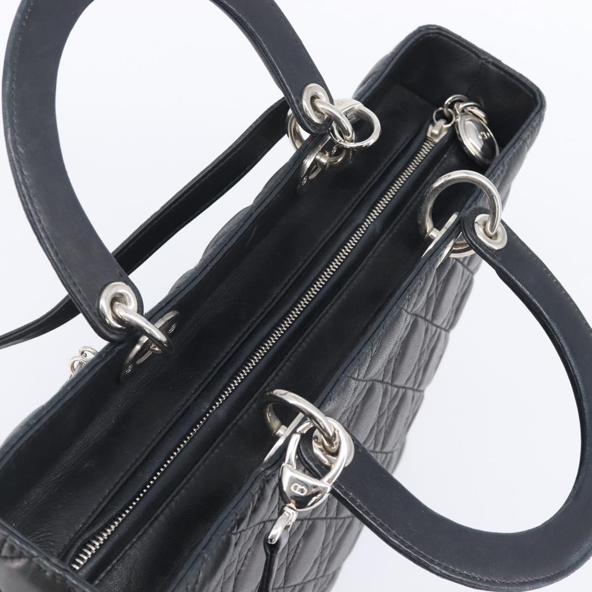 Christian Dior Canage Lady Dior Large Bag Lamb Skin 2way Black Auth 208025V